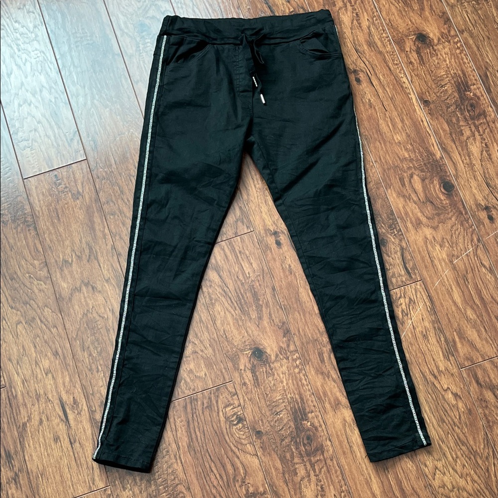NWT Moda stretchy black elevated pants with jeweled side detail